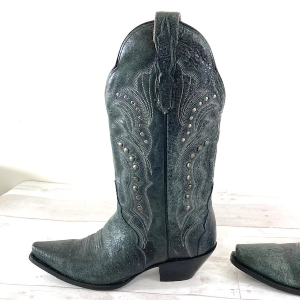 Dan Post Blue Grey Studded Western Boots
